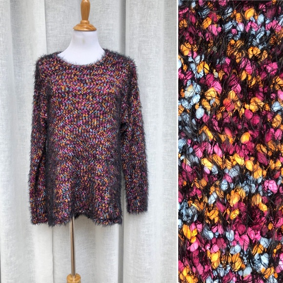 NY collection multicolor fuzzy rag sweater - Picture 1 of 8